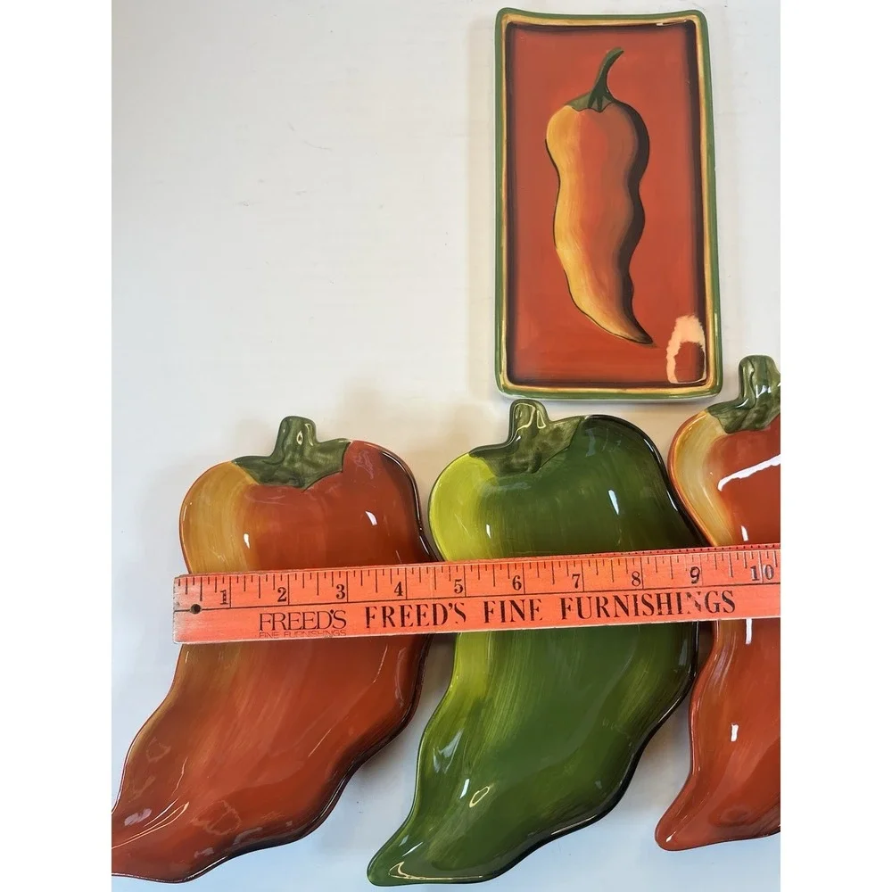 Clay Art Chili Fiesta Chili Pepper Serving Dipping Dishes Hand‎ Painted Set Of 5
